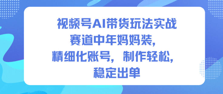 视频号AI带货玩法实战，赛道中年妈妈装，精细化账号，制作轻松，稳定出单-网创资源大全