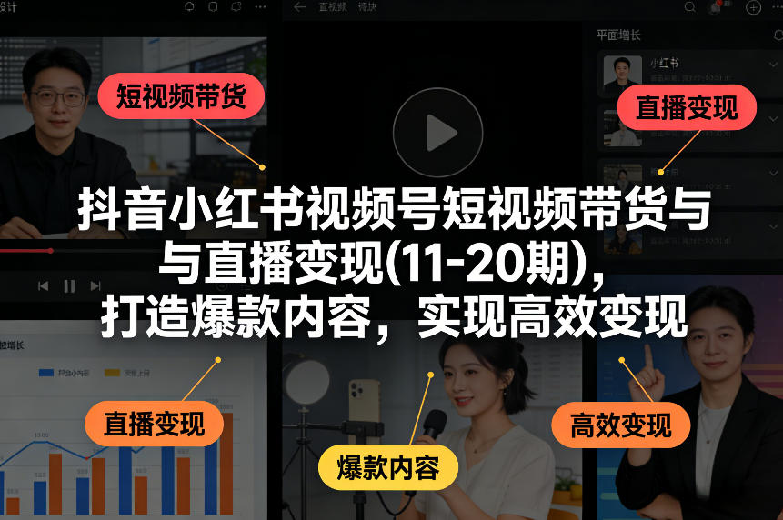 抖音小红书视频号短视频带货与直播变现(10-20期)，打造爆款内容，实现高效变现（更新）-网创资源大全
