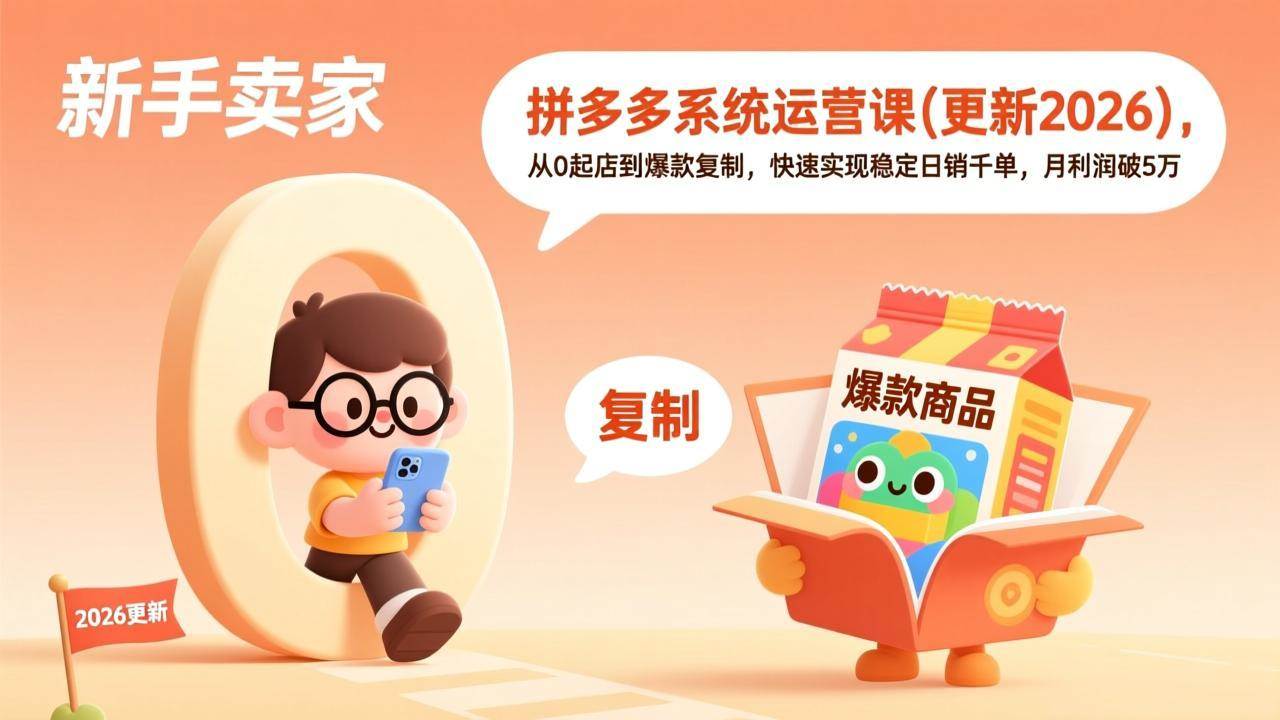 （17807期）拼多多系统运营课(更新3月)，从0起店到爆款复制，快速实现稳定日销千单，月利润破5万-网创资源大全