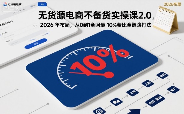 无货源电商不备货实操课2.0,2026年布局,从0到1全网最低10%费比全链路打法【更新中】-网创资源大全