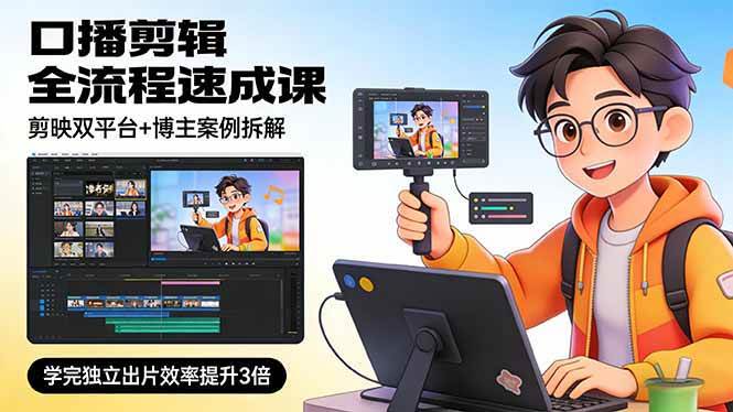 （17420期）口播剪辑全流程速成课，剪映双平台+博主案例拆解，学完独立出片效率提升3倍-网创资源大全