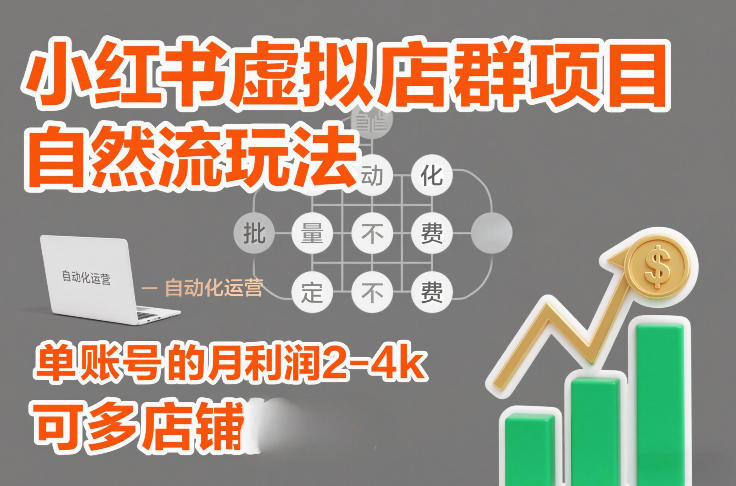 小红书虚拟店群项目，自然流玩法，批量自动化，稳定不费号，单账号的月利润2-4k，可多店矩阵-网创资源大全