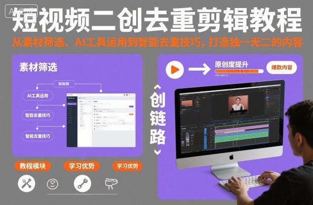 短视频二创去重剪辑教程，从素材筛选、AI工具运用到智能去重技巧，打造独一无二的内容-网创资源大全