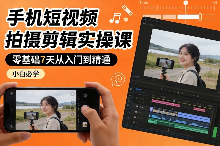 手机短视频拍摄剪辑实操课，零基础7天从入门到精通，小白必学-网创资源大全