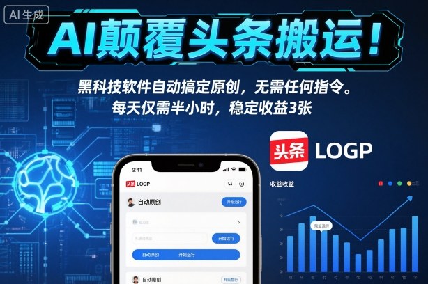 AI颠覆头条搬运！黑科技软件自动搞定原创，无需任何指令。每天仅需半小时，稳定收益3张【揭秘】-网创资源大全