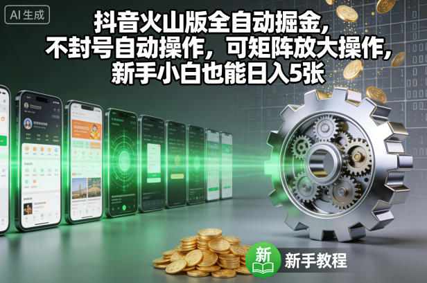 抖音火山版全自动掘金，不封号自动操作，可矩阵放大操作，新手小白也能日入5张【揭秘】-网创资源大全