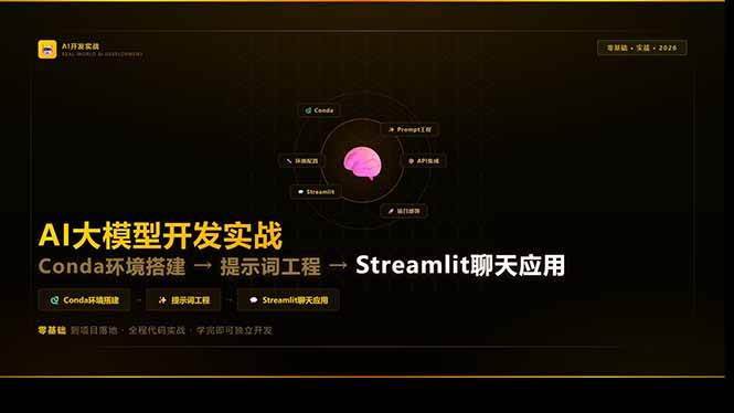 (17723期)AI大模型开发实战:Conda环境搭建→提示词工程→Streamlit聊天应用,零基础到项目落地-网创资源大全