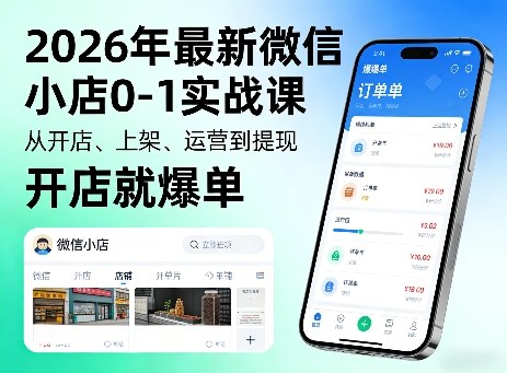 2026年最新微信小店0-1实战课，从开店、上架、运营到提现，开店就爆单-网创资源大全