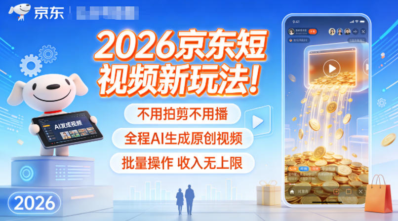 2026京东短视频新玩法!不用拍剪不用播,全程AI生成原创视频,批量操作收入无上限-网创资源大全