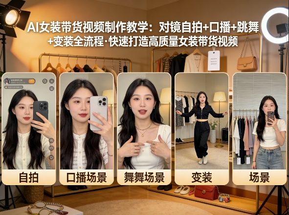 AI女装带货视频制作教学，对镜自拍、口播、跳舞、变装全流程，快速打造高质量女装带货视频-网创资源大全