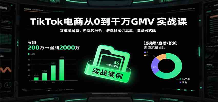 TikTok电商从0到千万GMV实战课，含逆袭经验、新趋势解析，讲选品定价流量等（更新）-网创资源大全