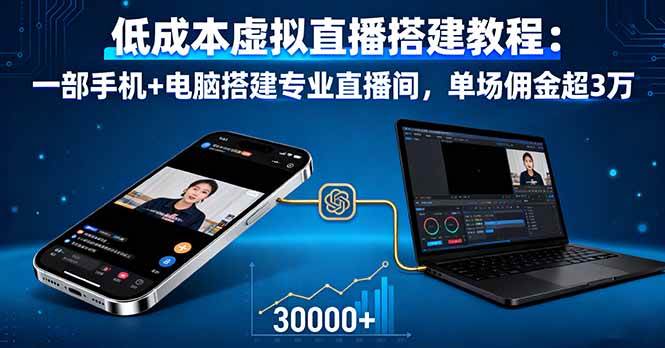 图片[1]-（16156期）低成本虚拟直播搭建教程：一部手机+电脑搭建专业直播间，单场佣金超3万-网创资源大全