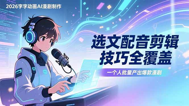 （17477期）2026字字动画AI漫剧制作-1期，选文配音剪辑技巧全覆盖，一个人就能批量产出爆款漫剧-网创资源大全
