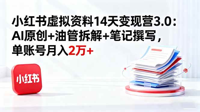 图片[1]-（16273期）小红书虚拟资料14天变现营3.0：AI原创+油管拆解+笔记撰写，单账号月入2万+-网创资源大全