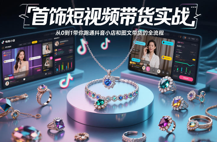 首饰短视频带货实战，从0到1带你跑通抖音小店和图文带货的全流程-网创资源大全