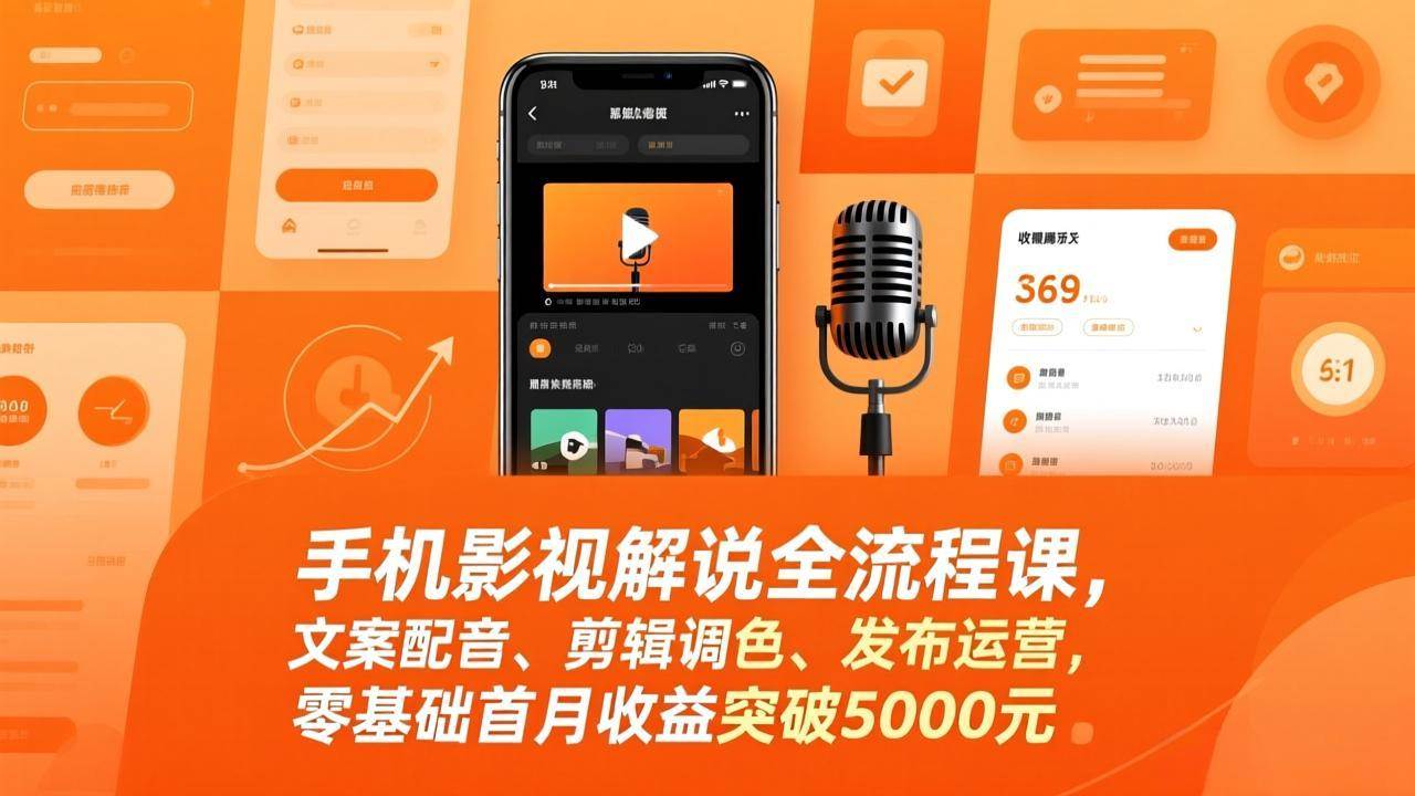 （17391期）手机影视解说全流程课，文案配音、剪辑调色、发布运营，零基础首月收益突破5000元-网创资源大全