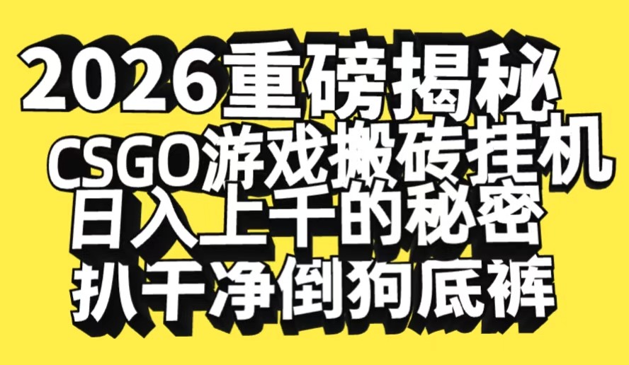 2026开年重磅解密，CSGO游戏搬砖挂机日入上千的秘密，把倒狗的底裤扒干-网创资源大全
