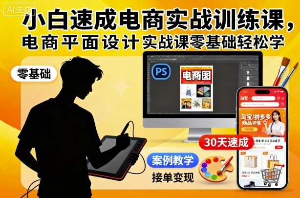 小白速成电商实战训练课,电商平面设计实战课零基础轻松学-网创资源大全