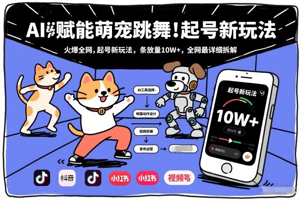 AI赋能萌宠跳舞，火爆全网，起号新玩法，条条播放量10W+，全网最详细拆解-网创资源大全