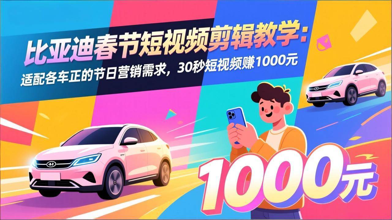 （17320期）比亚迪春节短视频剪辑教学：适配各车企的节日营销需求，30秒短视频赚1000元-网创资源大全