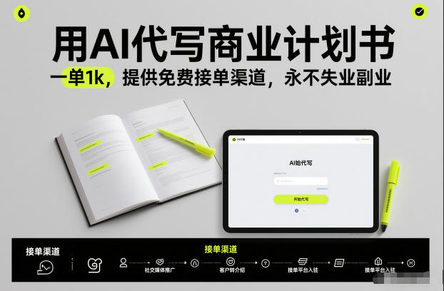 用AI代写商业计划书，一单1k，提供免费接单渠道，永不失业副业-网创资源大全